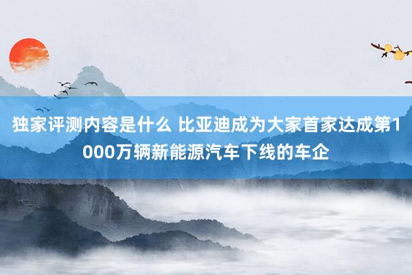 独家评测内容是什么 比亚迪成为大家首家达成第1000万辆新能源汽车下线的车企