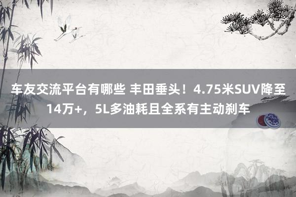 车友交流平台有哪些 丰田垂头！4.75米SUV降至14万+，5L多油耗且全系有主动刹车