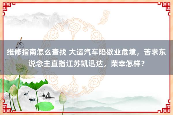 维修指南怎么查找 大运汽车陷歇业危境，苦求东说念主直指江苏凯迅达，荣幸怎样？