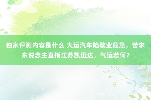 独家评测内容是什么 大运汽车陷歇业危急，苦求东说念主直指江苏凯迅达，气运若何？