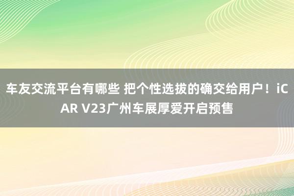 车友交流平台有哪些 把个性选拔的确交给用户！iCAR V23广州车展厚爱开启预售