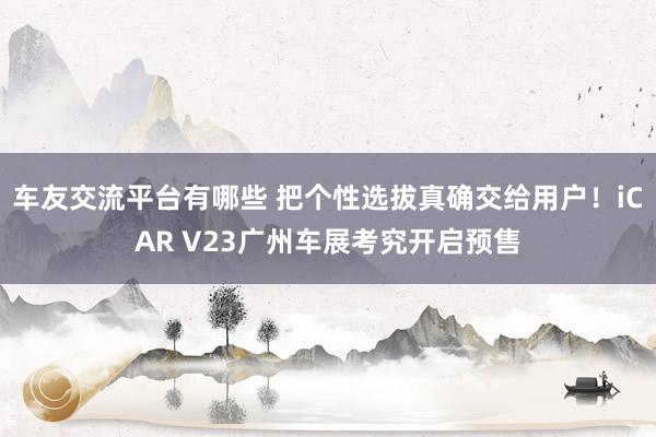 车友交流平台有哪些 把个性选拔真确交给用户！iCAR V23广州车展考究开启预售