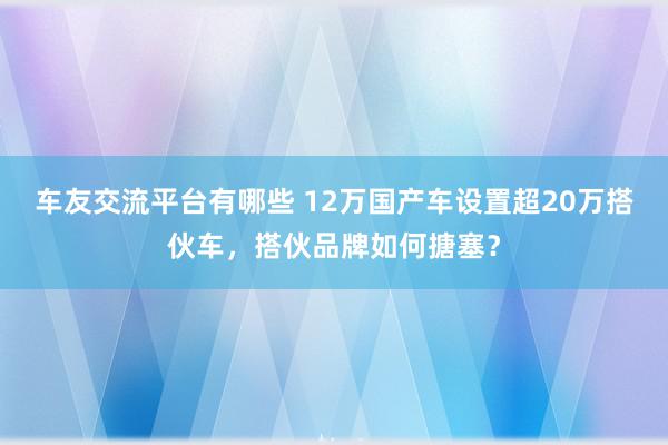 车友交流平台有哪些 12万国产车设置超20万搭伙车，搭伙品牌如何搪塞？