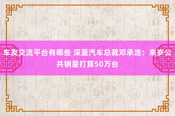 车友交流平台有哪些 深蓝汽车总裁邓承浩：来岁公共销量打算50万台