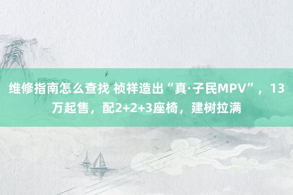 维修指南怎么查找 祯祥造出“真·子民MPV”，13万起售，配2+2+3座椅，建树拉满