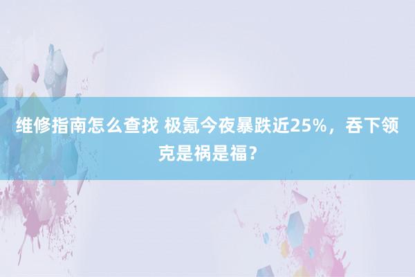 维修指南怎么查找 极氪今夜暴跌近25%，吞下领克是祸是福？