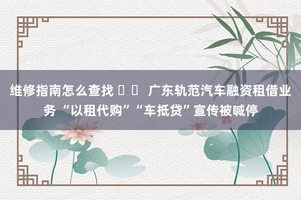 维修指南怎么查找 		 广东轨范汽车融资租借业务 “以租代购”“车抵贷”宣传被喊停