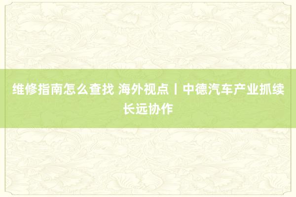 维修指南怎么查找 海外视点丨中德汽车产业抓续长远协作