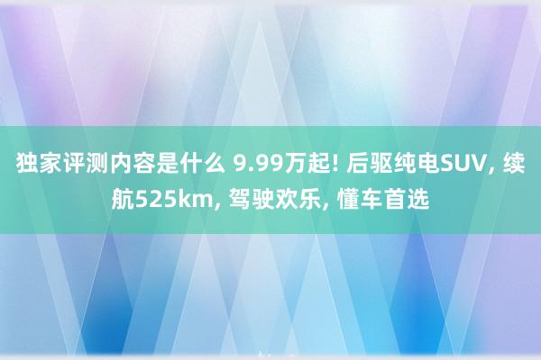 独家评测内容是什么 9.99万起! 后驱纯电SUV, 续航525km, 驾驶欢乐, 懂车首选