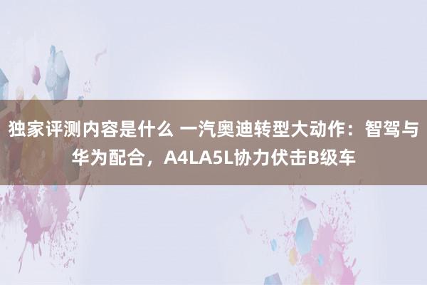 独家评测内容是什么 一汽奥迪转型大动作：智驾与华为配合，A4LA5L协力伏击B级车