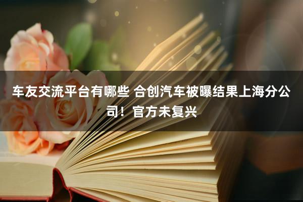 车友交流平台有哪些 合创汽车被曝结果上海分公司！官方未复兴