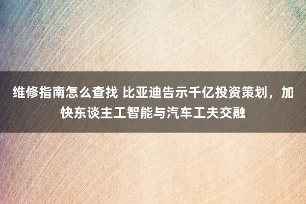 维修指南怎么查找 比亚迪告示千亿投资策划，加快东谈主工智能与汽车工夫交融