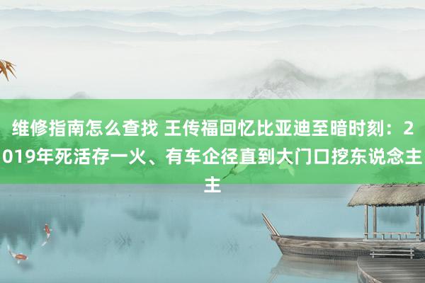 维修指南怎么查找 王传福回忆比亚迪至暗时刻：2019年死活存一火、有车企径直到大门口挖东说念主