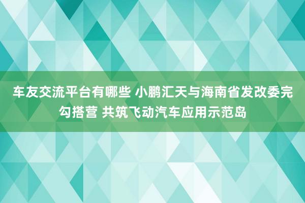 车友交流平台有哪些 小鹏汇天与海南省发改委完勾搭营 共筑飞动汽车应用示范岛